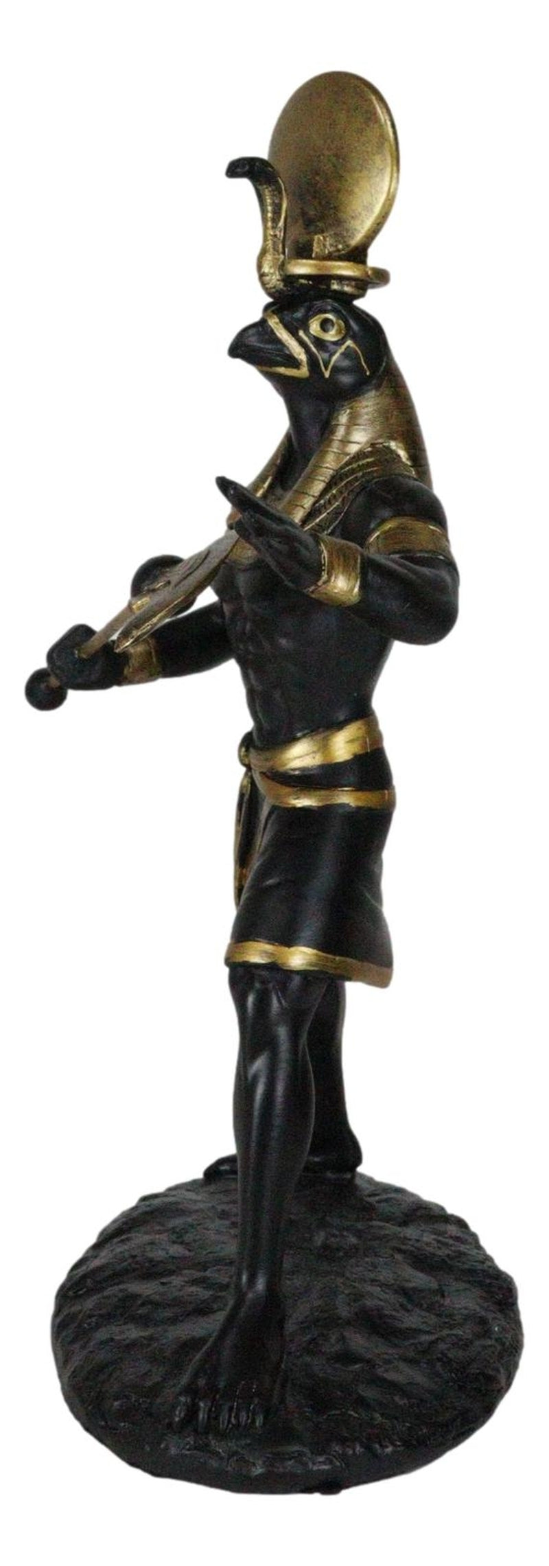 Egyptian God Horus Ra with Sun and Uraeus Disc Statue Deity of Sun War and Sky