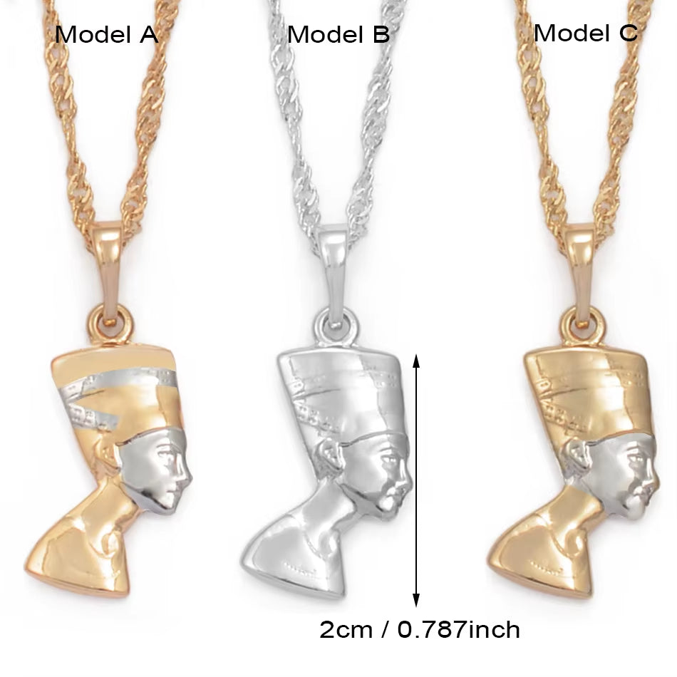 Small Ancient Egyptian Queen Pendant Necklaces Egypt Nefertiti Head Portrait Jewelry @005604