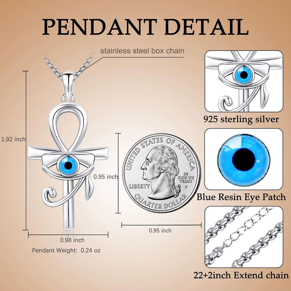 Eye of Horus Necklace 925 Sterling Silver Evil Eye Pendant Jewelry Gifts for Women Men Birthday Halloween Thanksgiving Christmas