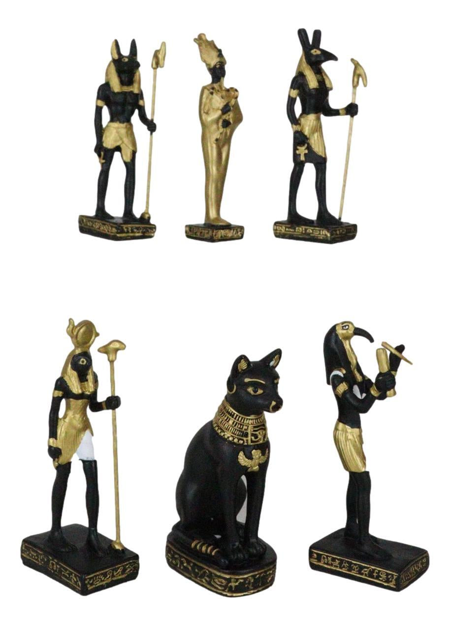 Egyptian Gods Anubis Osiris Seth Horus Bastet Thoth Miniature Statues Set of 6