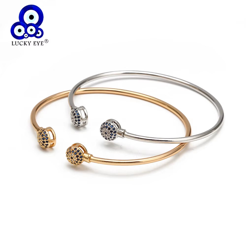Open Cuff Bracelet Bangle Gold Silver Color Copper Micro Pave Zircon Evil Eye Bangle for Women Men Fashion Jewelry