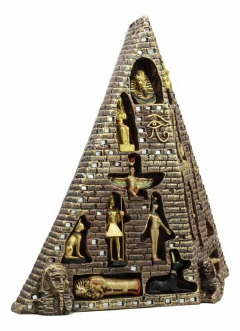 Egyptian Pyramid Statue with 16 Miniature Gods Anubis Osiris Isis Maat Bastet