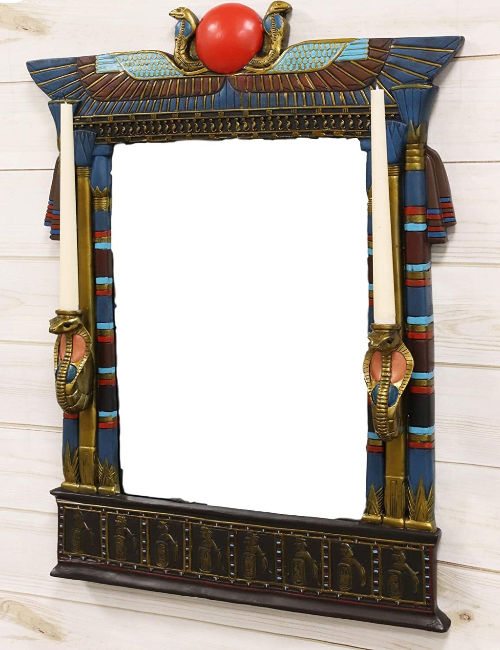 Ebros Egyptian Cobras with Isis and Ra Wall Mirror with 2 Candle Holders Plaque