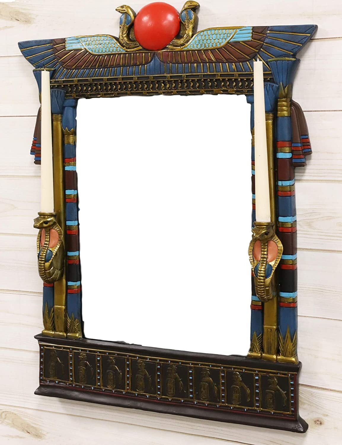 Ebros Egyptian Cobras with Isis and Ra Wall Mirror with 2 Candle Holders Plaque