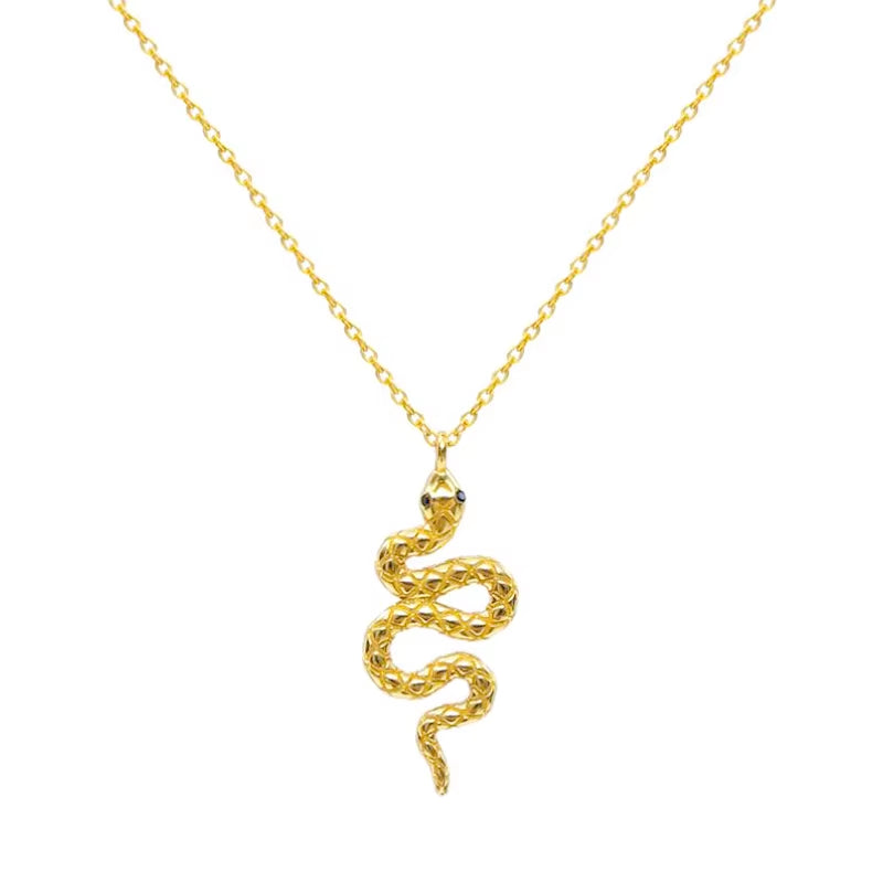 Genuine 925 Sterling Silve Snake Pendant Necklace Women Gifts Punk Style Charm Gold Choker Necklace Long Statement Jewelry