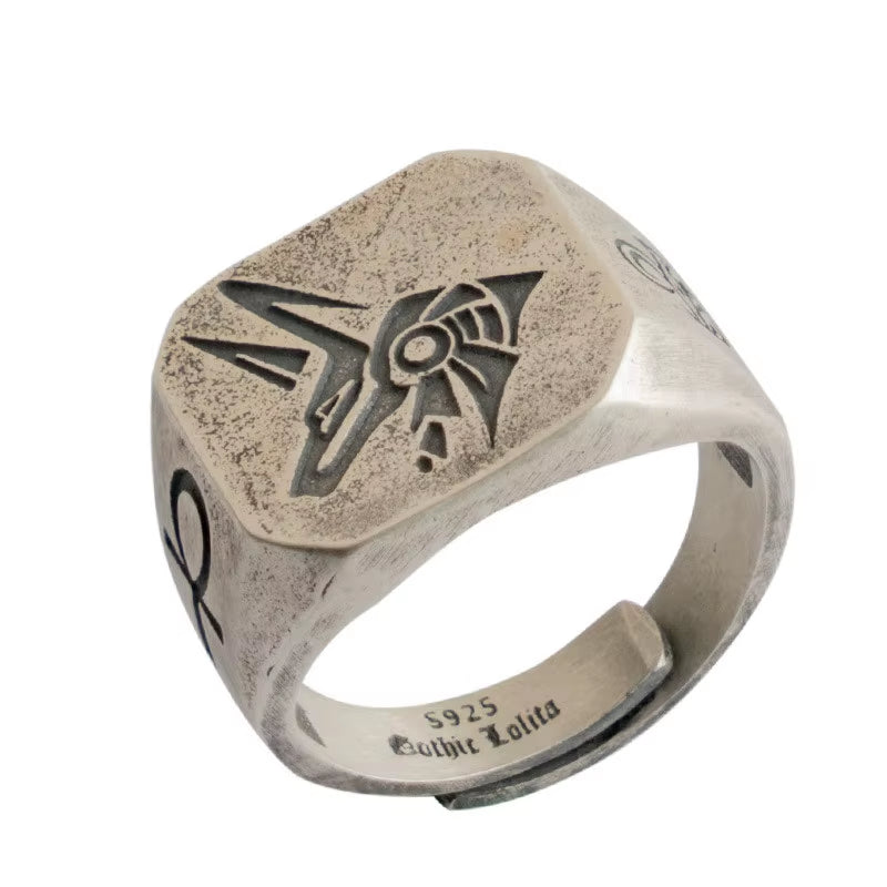 New Vintage Fashion Trend Ancient Egyptian Gods Eye of Horus Death Anubis Graphic Ring Men'S Open Adjustable Ring Amulet Jewelry