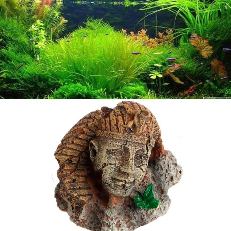 Artificial Resin Ancient Egyptian Pharaoh Sphinx Ruins Roman Style Face Pillar Statue Aquarium Decorations Fish Tank Ornament