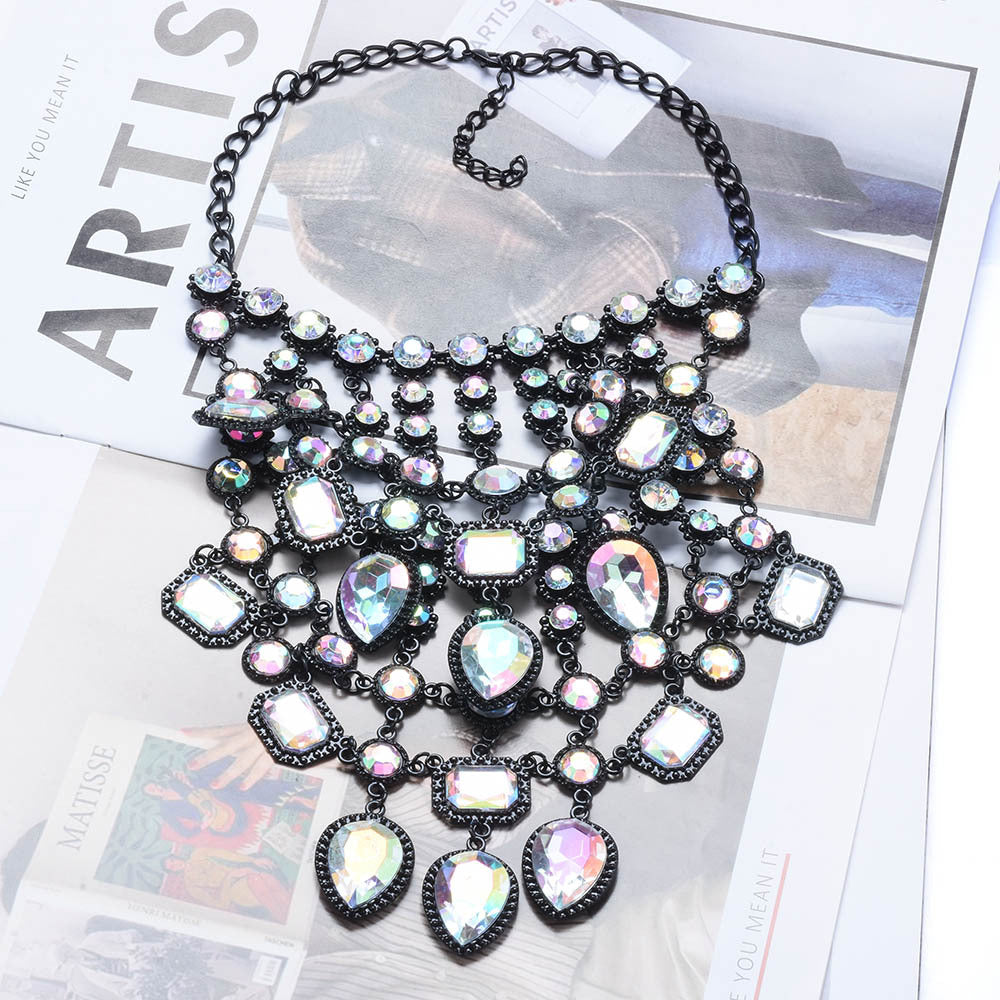 Creative Exaggerating Retro Multi-Layer Style Alloy Inlaid Jewel Necklace