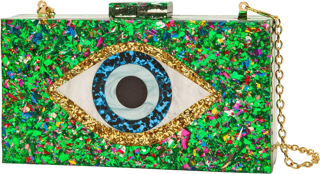 Clutch Purses for Women-Evil Eye Acrylic Clutch Glitter Purse Evening Bag Chain Shoulder Crossbody Handbags