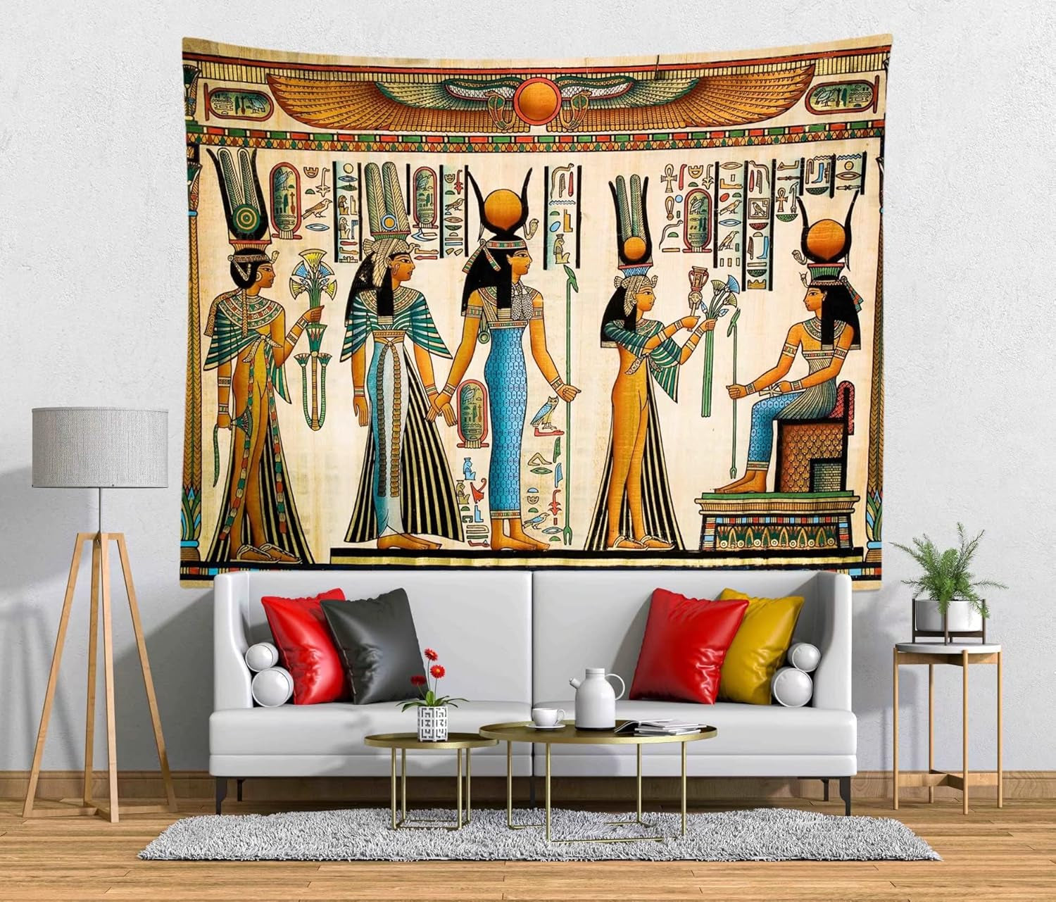 Egyptian Painting Tapestry 105Wx70H Inches Queen Nefertari Making an Offering to Isis Wall Tapestry Nefertalis Tomb Thebes Wall Hanging Mythology Egypt Mural for Bedroom Living Room Dorm Decor