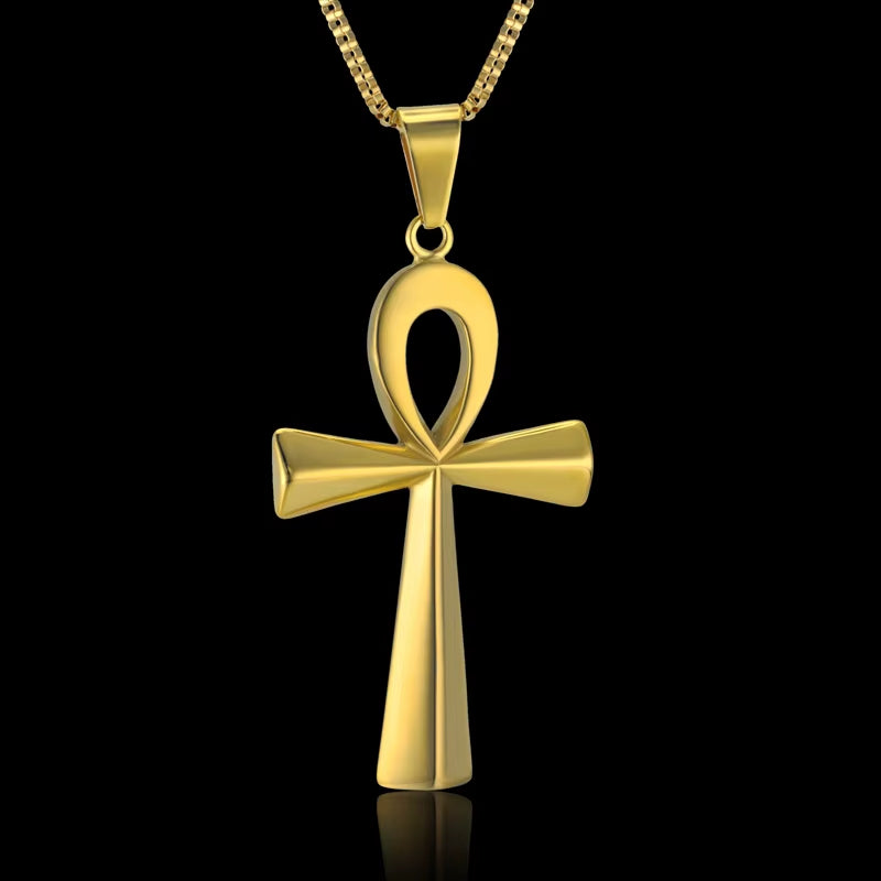 Dropshipping Egyptian Ankh Cross Pendant Necklace 19" 22" 24" Gold Color Stainless Steel Necklace for Women Egypt Jewelry XL811