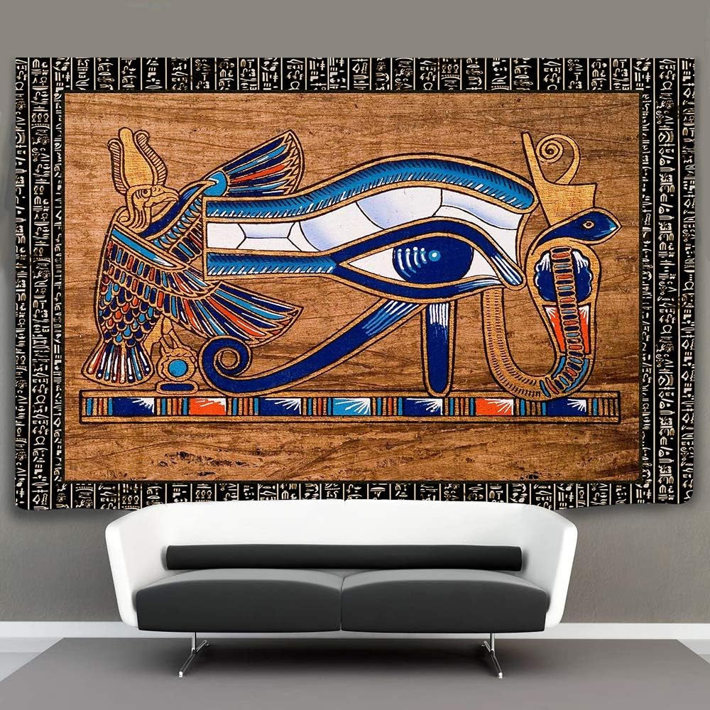 Eye of Providence Tapestry,Vintage Egyptian Hieroglyphic Carving Wall Decoration 60X40 Inch Flannel Tapestry for Living Room Bedroom Background