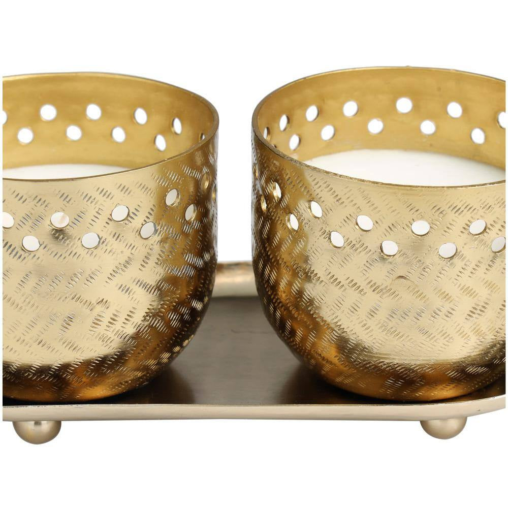 Gold Egyptian Mint Scented Cutout Spotted 7 Oz. 1 Wick Candle with White Wax (Set of 2)