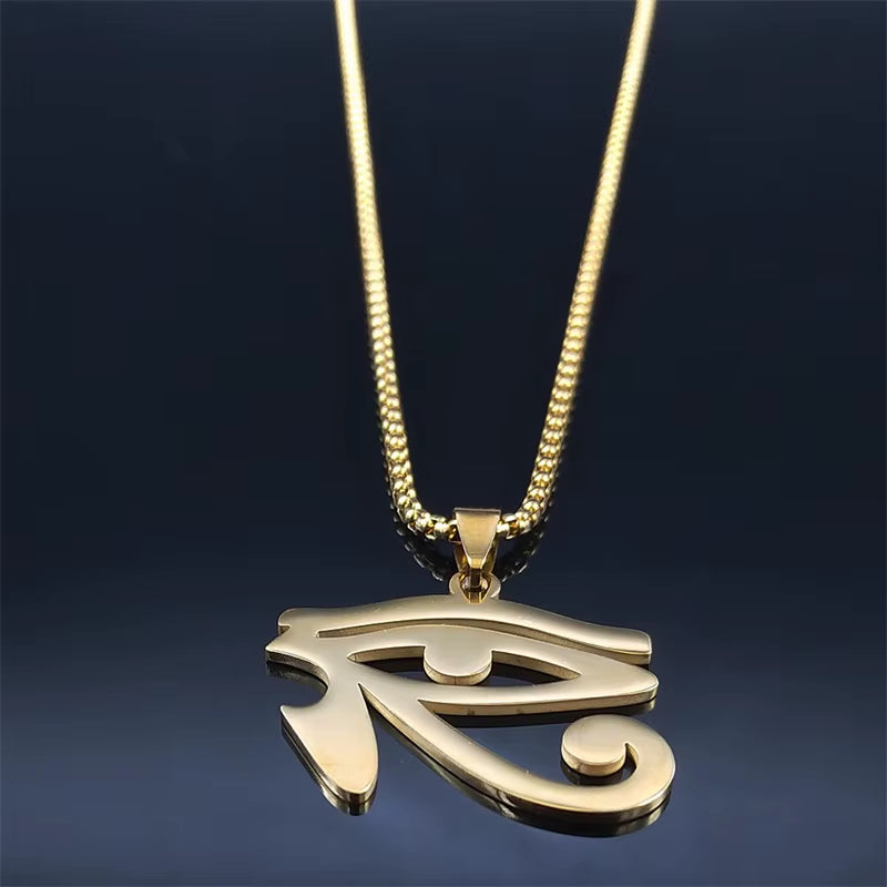 Stainless Steel Egyptian Eyes Chain Necklaces Men Statement Mythology Eye of Ra Horus Symbol Necklace Jewelry Bijoux Femme N4540