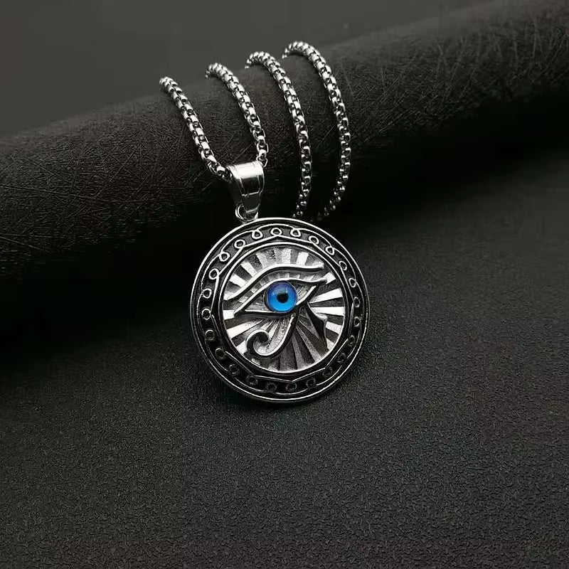 Ancient Egyptian Mythology Eye of Horus Pendant Necklace for Men and Women Punk Blue Eyes Party Hip Hop Amulet Jewelry Gift