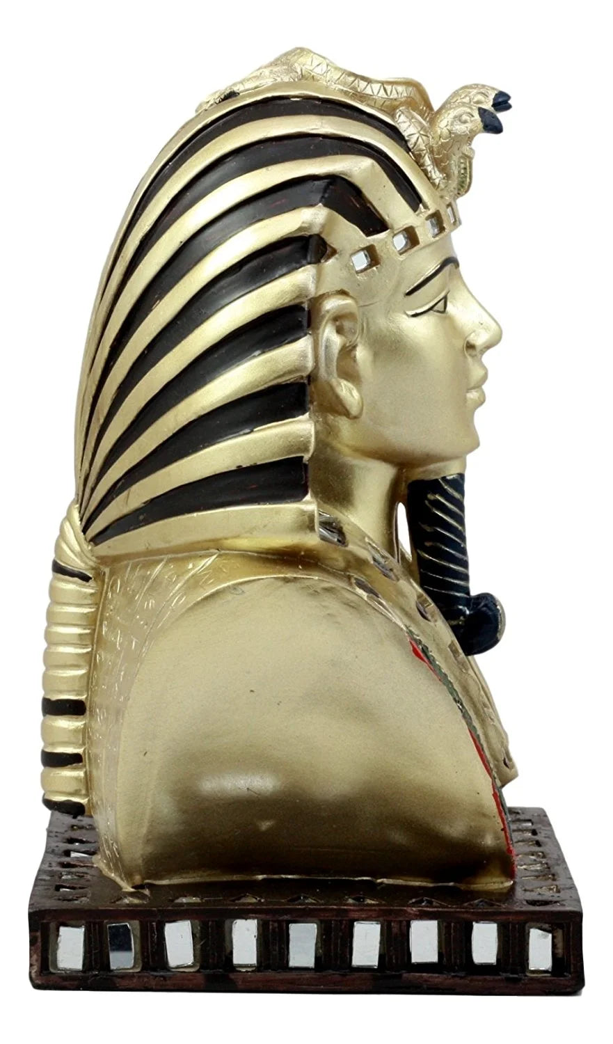 Ebros Golden Mask of King Tut Statue 8"H Pharaoh Vulture and Cobra Crown Bust Egyptian Dynasty Decorative Figurine