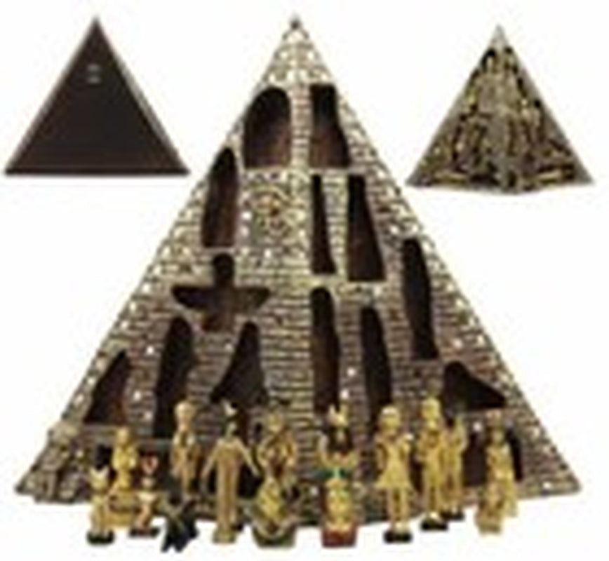 Egyptian Pyramid Statue with 16 Miniature Gods Anubis Osiris Isis Maat Bastet