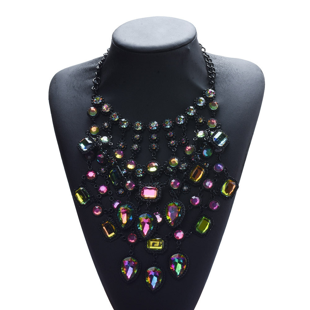 Creative Exaggerating Retro Multi-Layer Style Alloy Inlaid Jewel Necklace