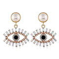 Evil Eye Pear Dangle Rhinestone Earrings