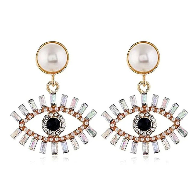 Evil Eye Pear Dangle Rhinestone Earrings