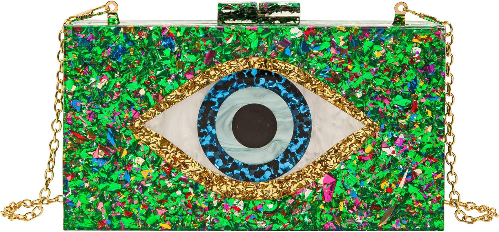 Clutch Purses for Women-Evil Eye Acrylic Clutch Glitter Purse Evening Bag Chain Shoulder Crossbody Handbags