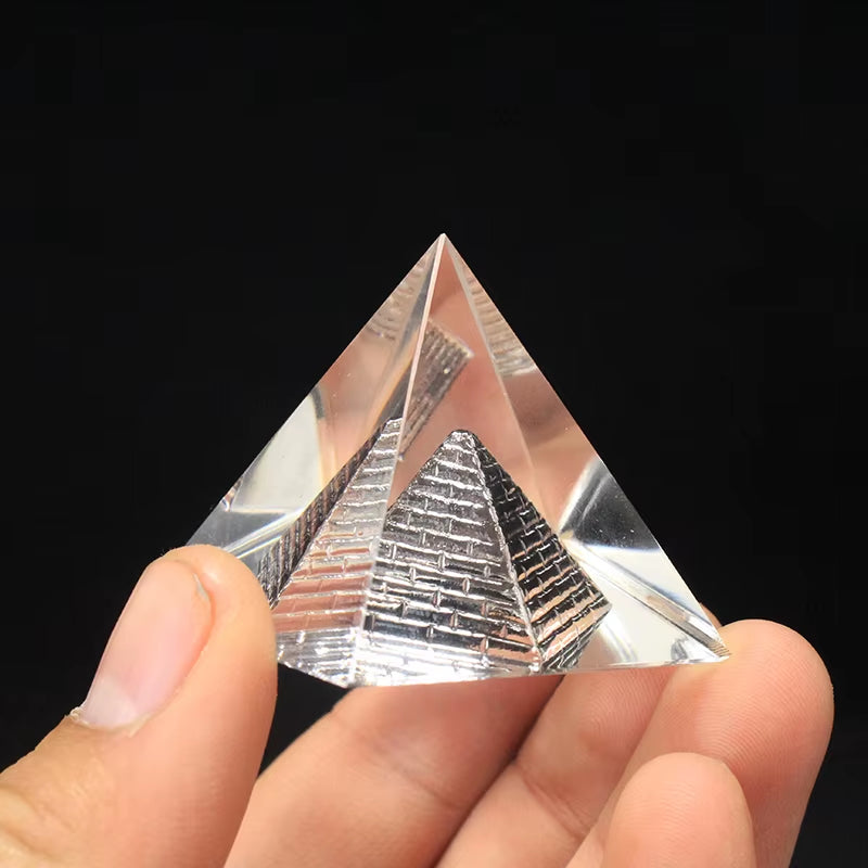 Energy Healing Hollow Crystal Glass Egypt Pyramid Fengshui Figurines Chakra Healing Miniature Home Decoration Accessories