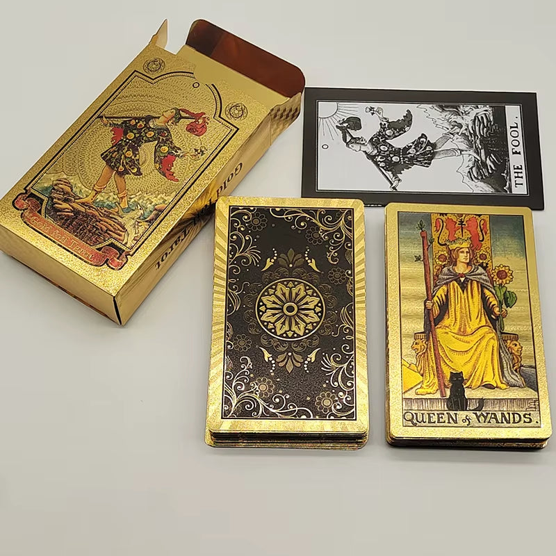 Gold Foil Tarot Plastic Cards Rose Pink Oracle Waterproof Card Deck Mysterious Board Game Divination Cards