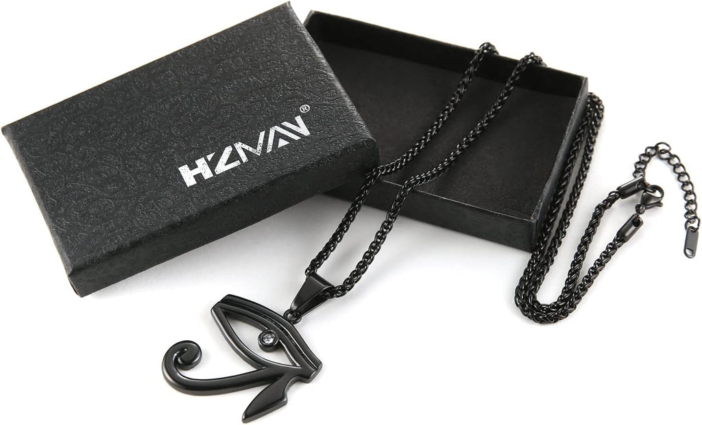 CZ Eye of Horus Egypt Protection Pendant on Stainless Steel Necklace Ancient Egyptian Symbol of Protection