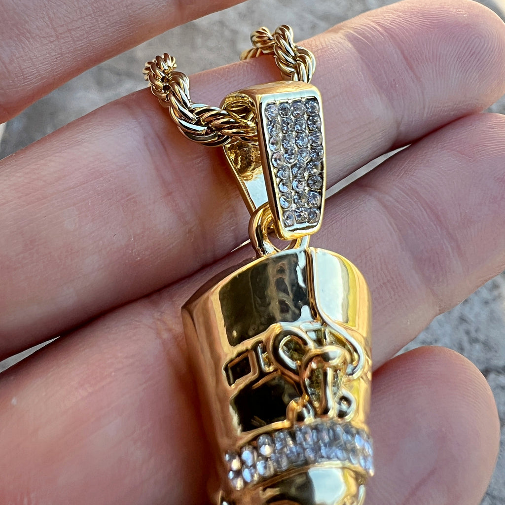 14K Gold Plated Egypt Queen Nefertiti Iced Bling Out Simulated CZ Rope Chain 24"