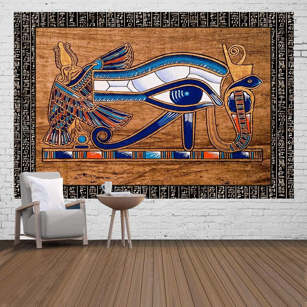 Eye of Providence Tapestry,Vintage Egyptian Hieroglyphic Carving Wall Decoration 60X40 Inch Flannel Tapestry for Living Room Bedroom Background