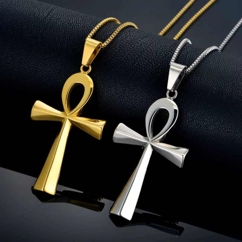 Dropshipping Egyptian Ankh Cross Pendant Necklace 19" 22" 24" Gold Color Stainless Steel Necklace for Women Egypt Jewelry XL811