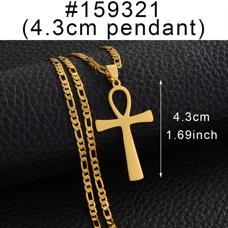 4.3CM Egyptian Cross Pendant Ankh Necklace Woman Men Gold /Silver Color African Charms Jewelry Egypt Nile Key #159321
