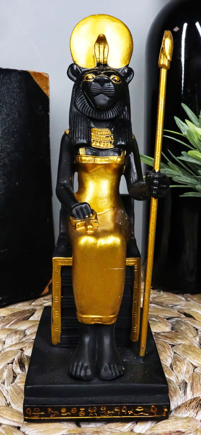 Ancient Egyptian Religion Decor Sekhmet Sitting on Throne God Statue Collectible