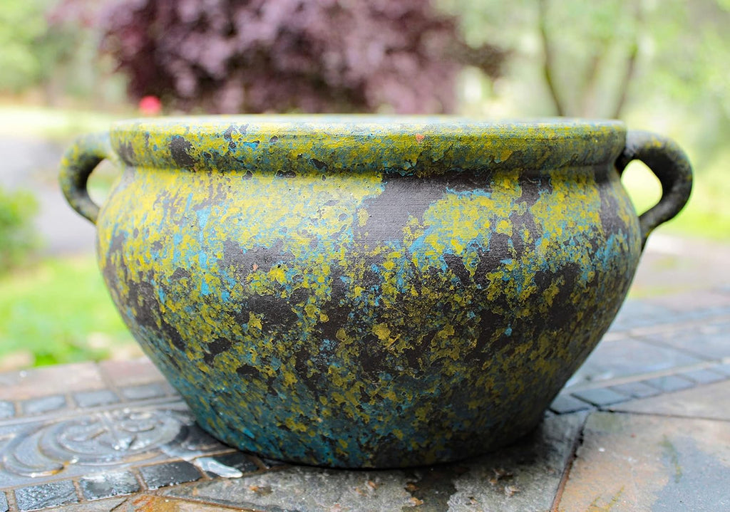 Egyptian Era Designed Earthen Ware Terra-Cotta Vessel/Planter with Looped Handles (Spring Green)