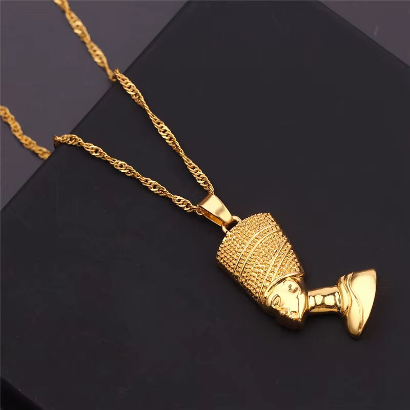 Ancient Egyptian Queen Nefertiti Pharaoh Pendant Necklace Gold Color for Women Men Jewelry Gold Silver Color Hip Hop Jewellery