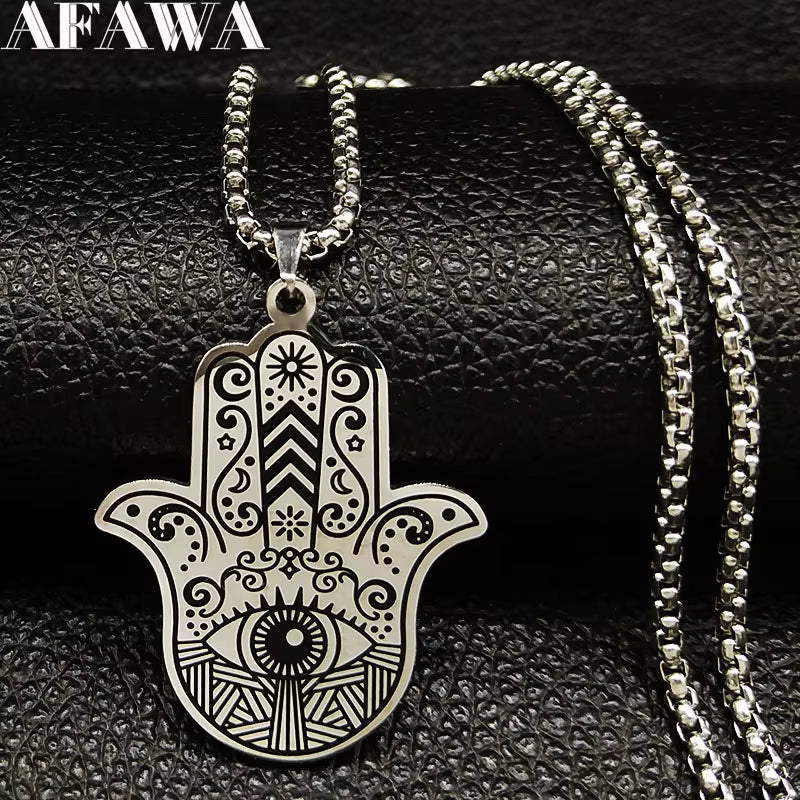Hamsa Hand of Fatima Stainless Steel Necklaces Men Fatima´S Hand Turkish Eye Necklaces Pendants Jewelry Collier Homme N933S02