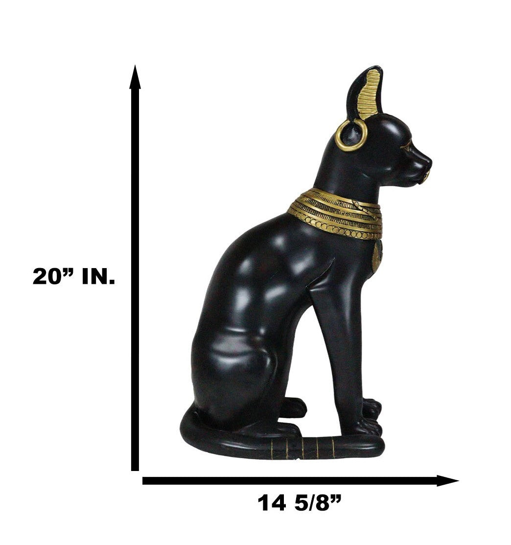 Ebros Large Egyptian Sitting Cat Bastet Statue in Black and Gold Finish 20"Tall