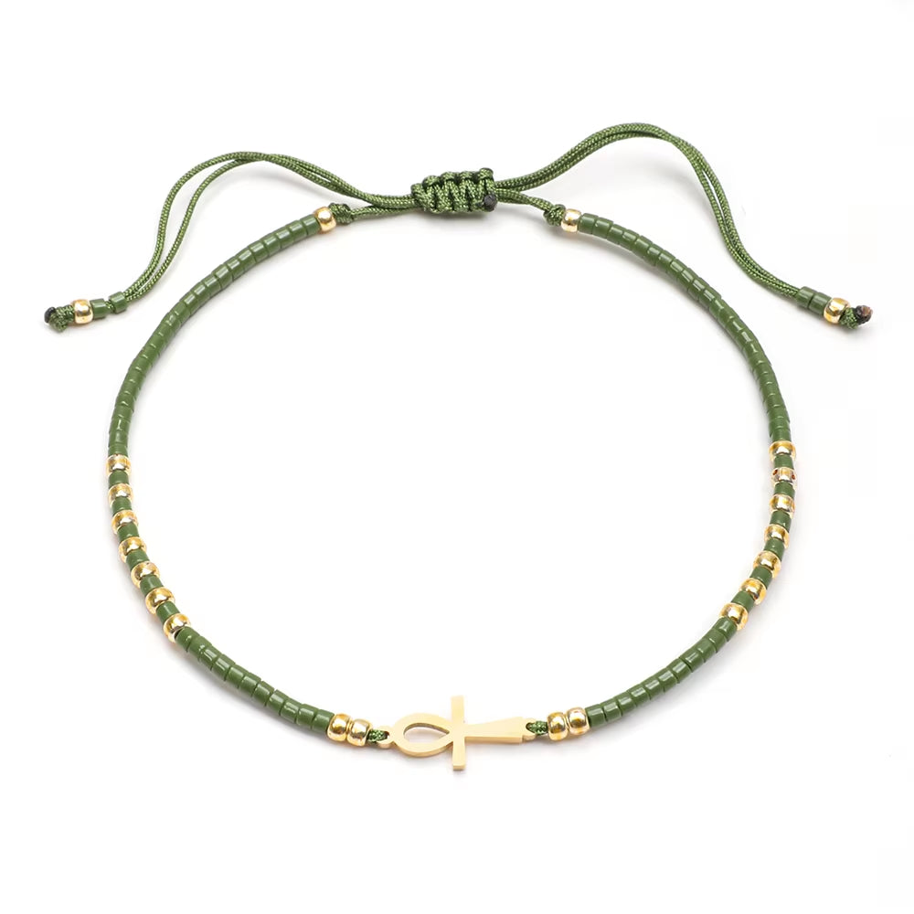 Cute Miyuki Beads Glass Amulet Charm Egyptian Ankh Crucifix Bracelet Symbol of Life Cross Bracelet Jewelry Wholesale