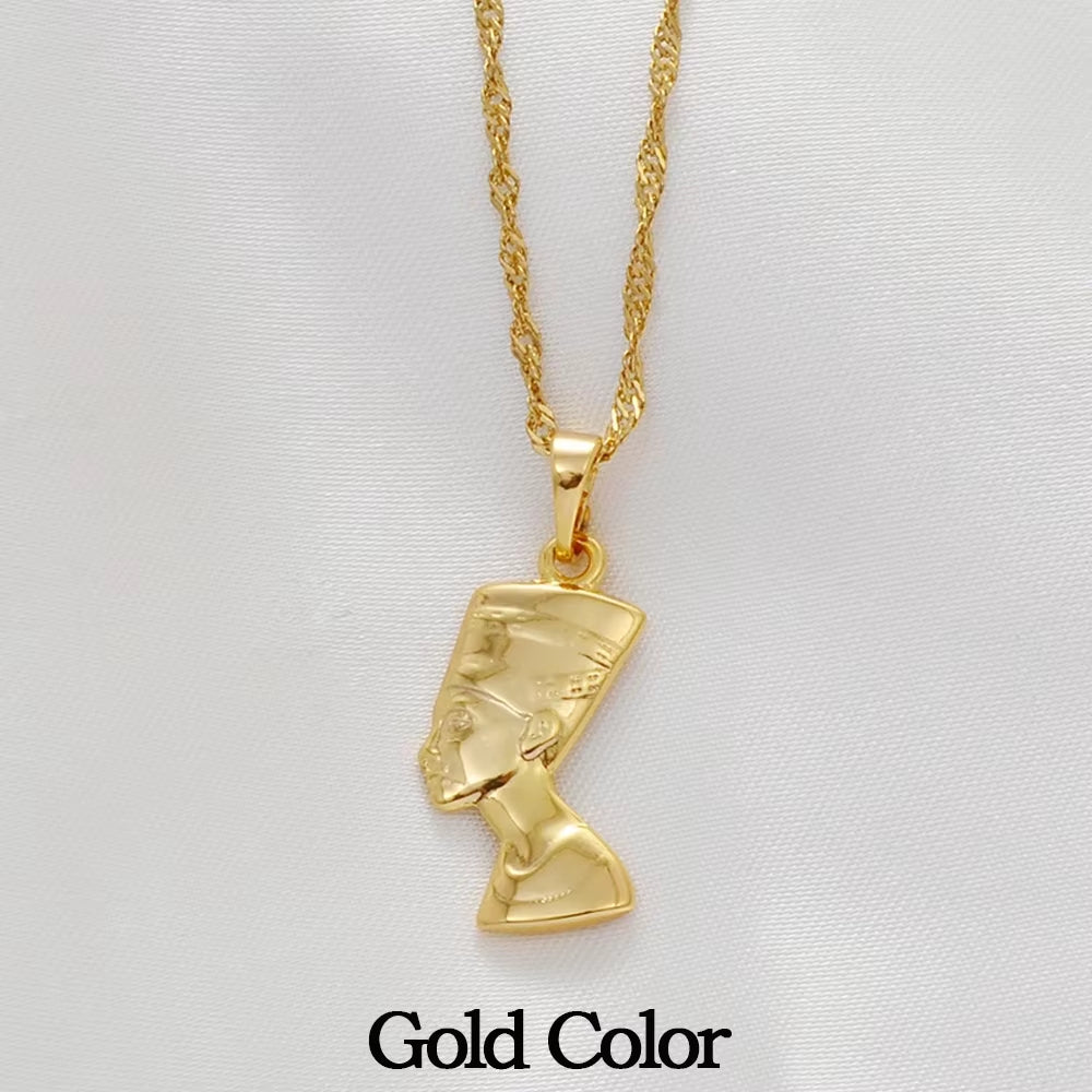 Small Ancient Egyptian Queen Pendant Necklaces Egypt Nefertiti Head Portrait Jewelry @005604