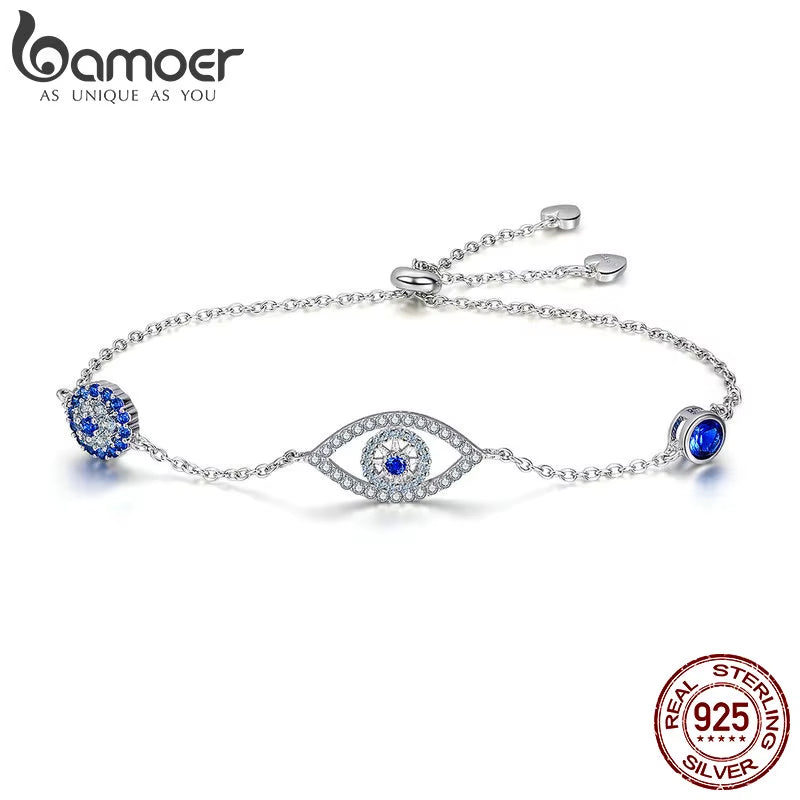 100% 925 Sterling Silver Blue Zircon Evil Eyes Bracelet Guardian Eye Chain for Women Gift Fine Jewelry SCB089