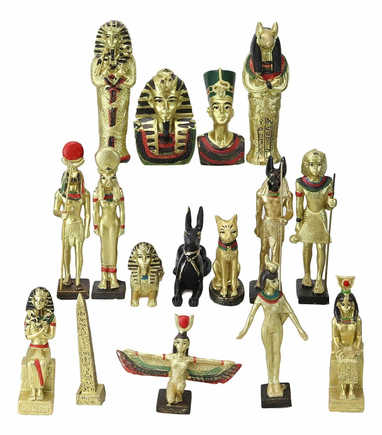 Miniature Egyptian Obelisk Gods Goddesses Pharaoh and Royalty Figurine Set of 16
