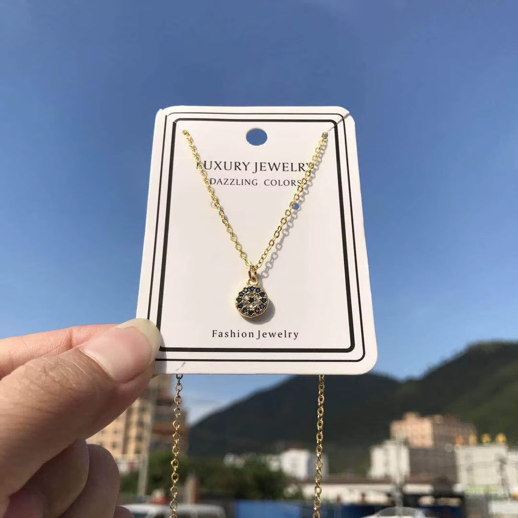 Genuine 925 Sterling Silver Necklace Turkey round Evil of Eye Necklaces AAA CZ for Women Link Chain Jewelry KLTN021