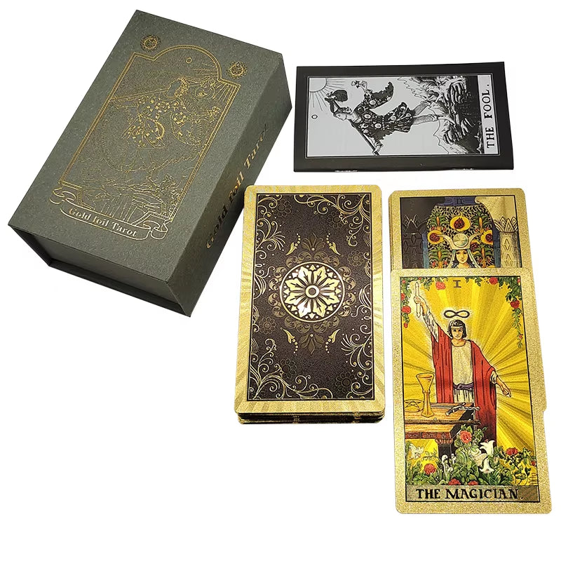 Gold Foil Tarot Plastic Cards Rose Pink Oracle Waterproof Card Deck Mysterious Board Game Divination Cards