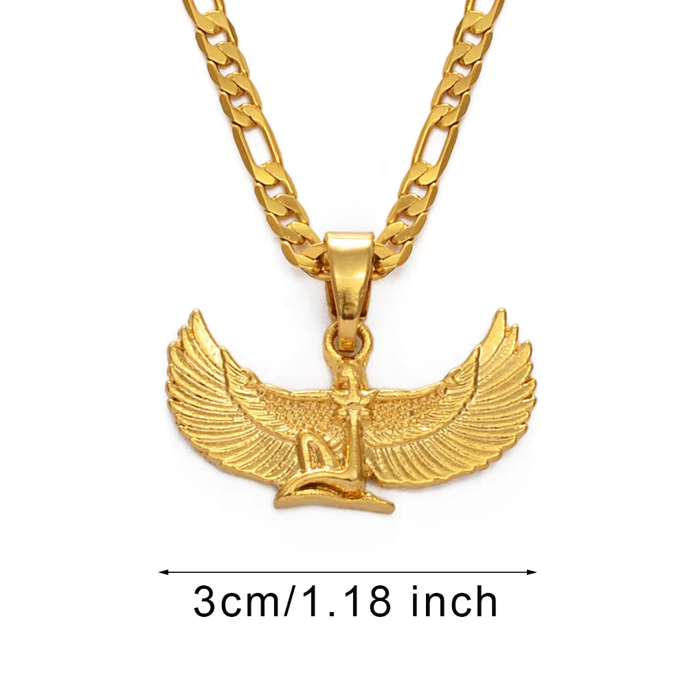 Fab Egyptian Goddess Pendant Necklaces Gold Color Wing Chains Ankh Bib Wicca Pagan Jewelry Egypt Religion #220206B