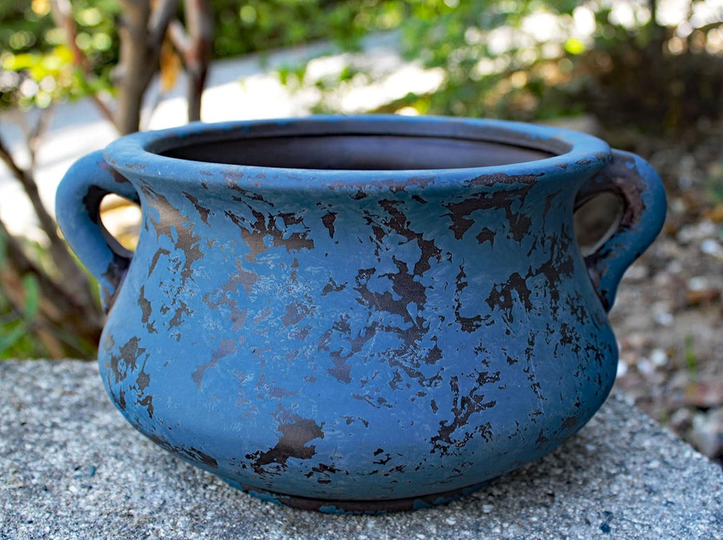 Egyptian Era Designed Earthen Ware Terra-Cotta Vessel/Planter with Looped Handles. Blue