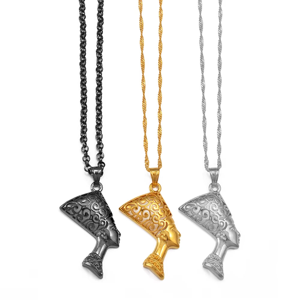 Ancient Egyptian Queen Pendant Necklaces Women Ancient Egypt Nefertiti Head Wholesale African Jewelry @191906