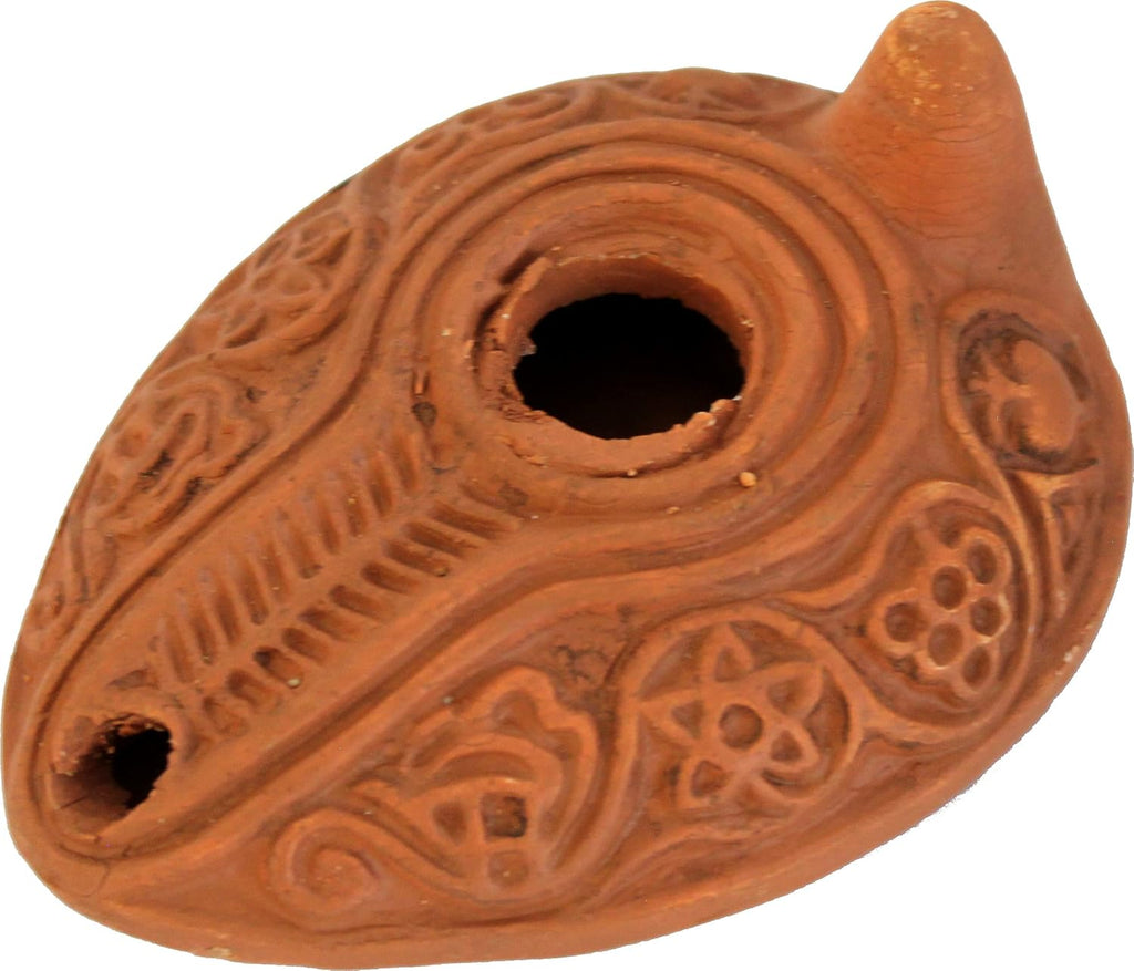 Herodian Ancient Biblical Oil Lamp Replica - Byzantine I with Plate, Clay, 4 In, Olive Oil Compatible