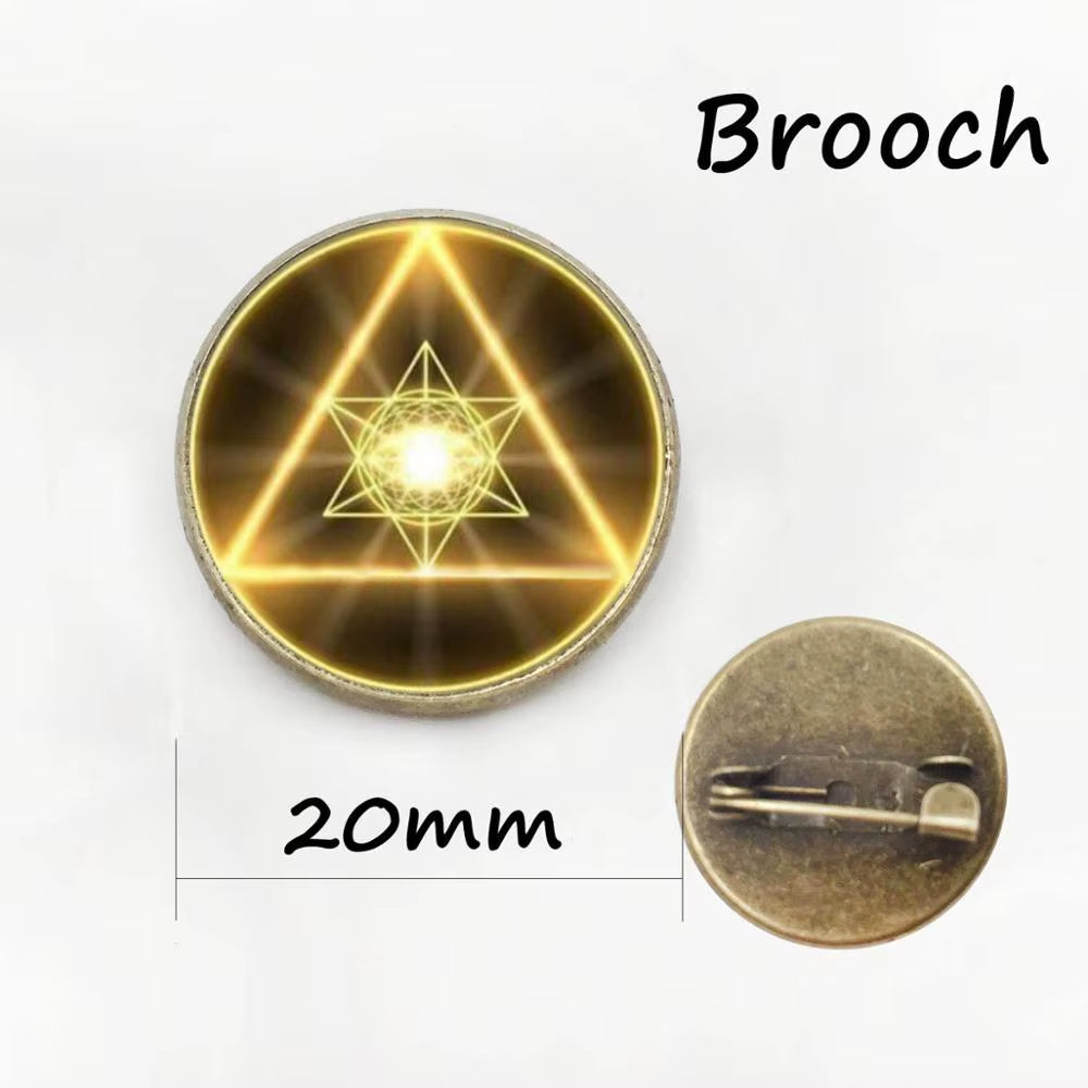 Gold Sacred Geometry Cabochon Glass Tibet round Chain Pendant Necklace HZ1