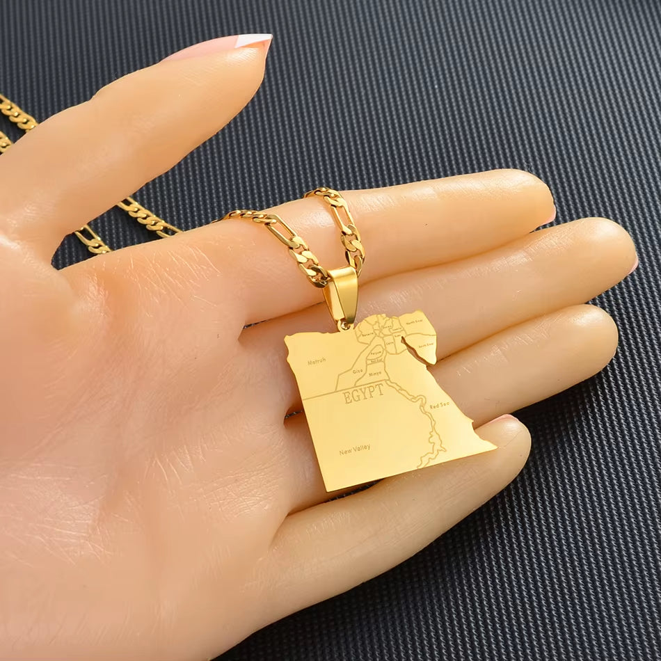 Country Egypt Map States Pendant Necklaces for Men Women Gold Color Jewelry Egyptians Maps #166221