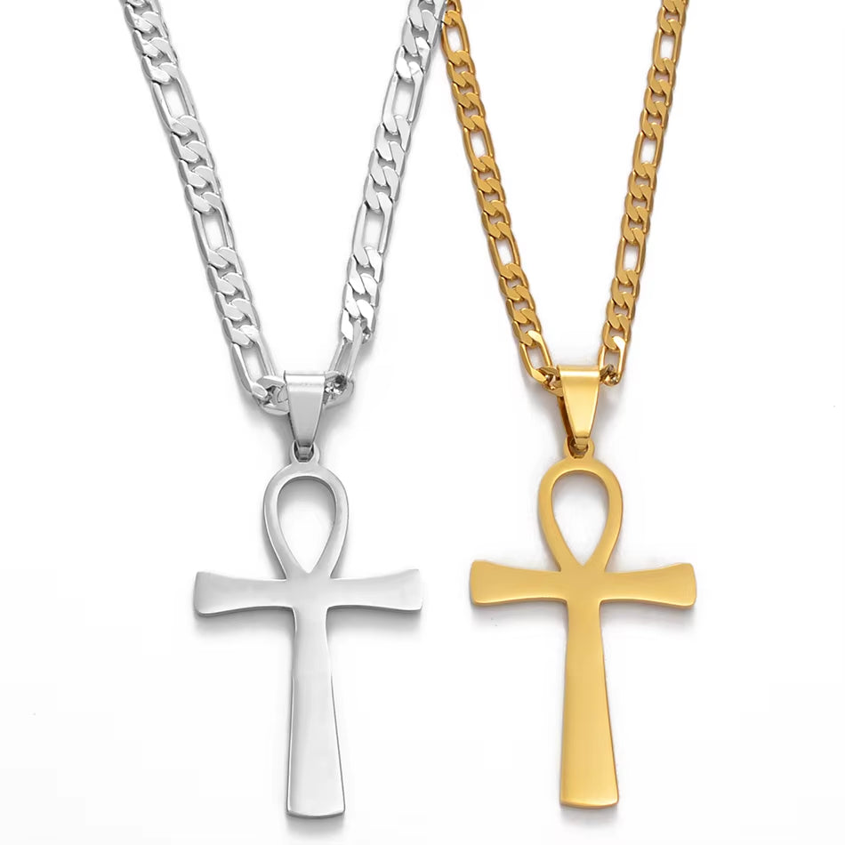 4.3CM Egyptian Cross Pendant Ankh Necklace Woman Men Gold /Silver Color African Charms Jewelry Egypt Nile Key #159321